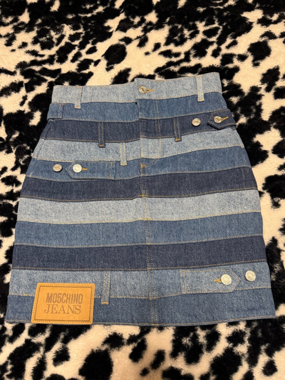 Moschino Blue Striped Denim Mini Skirt
